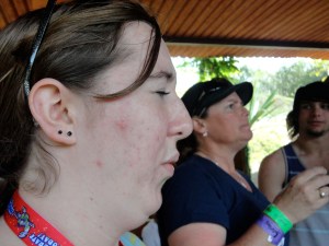 Peaches sampling tequila